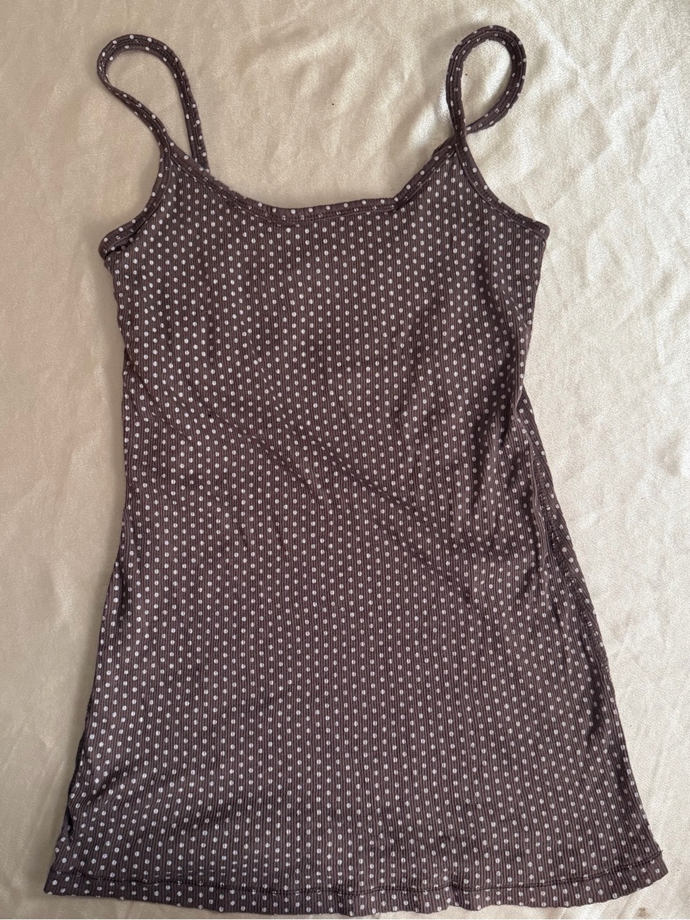 Vintage Y2K Mossimo Brown Ribbed Micro Polka Dot Cami Tank Top size large